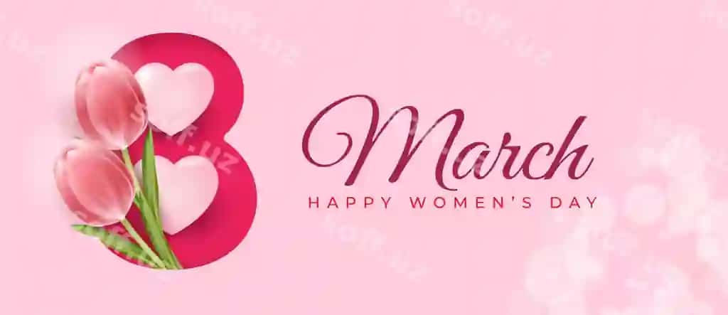 Realistik baner baxtli ayollar kuni 8-mart ramzasi lola guli bilan | Realistic banner happy womens day 8 march symbol with tulip flower