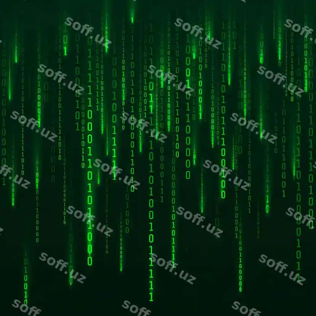 Ilmiy-fantastik orqa fonda ikilik kompyuter kodu yashil digital raqamlar matritsasi | Sci fi background binary computer code green digital numbers matrix