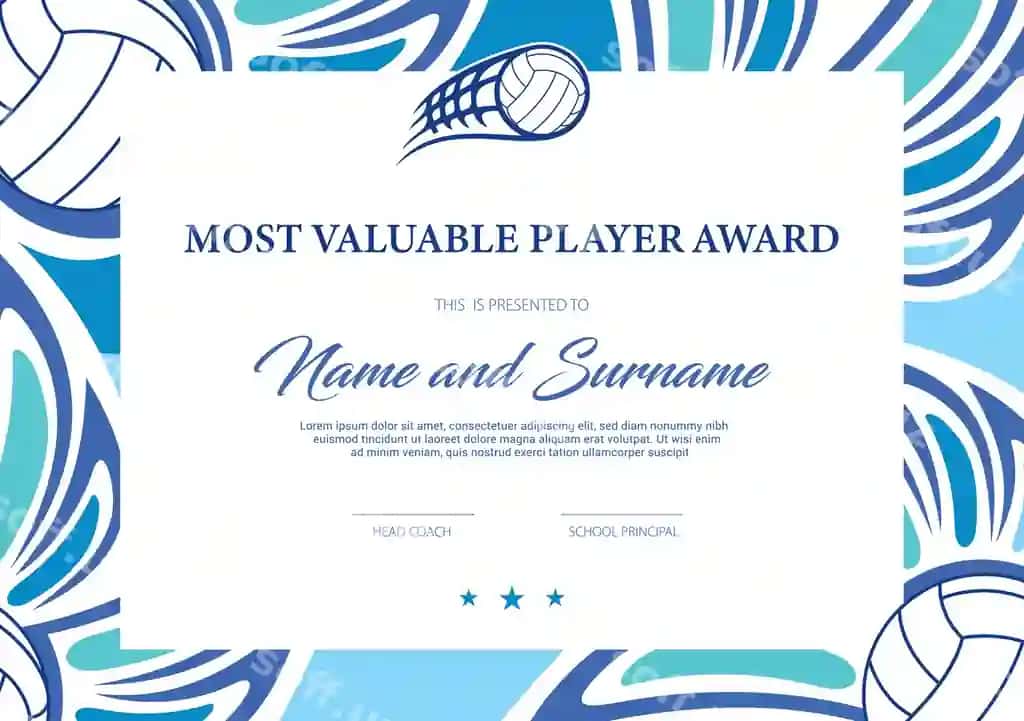 Guvohnoma voleybol eng qimmatli o'yinchi | Certificate volleyball most valuable player