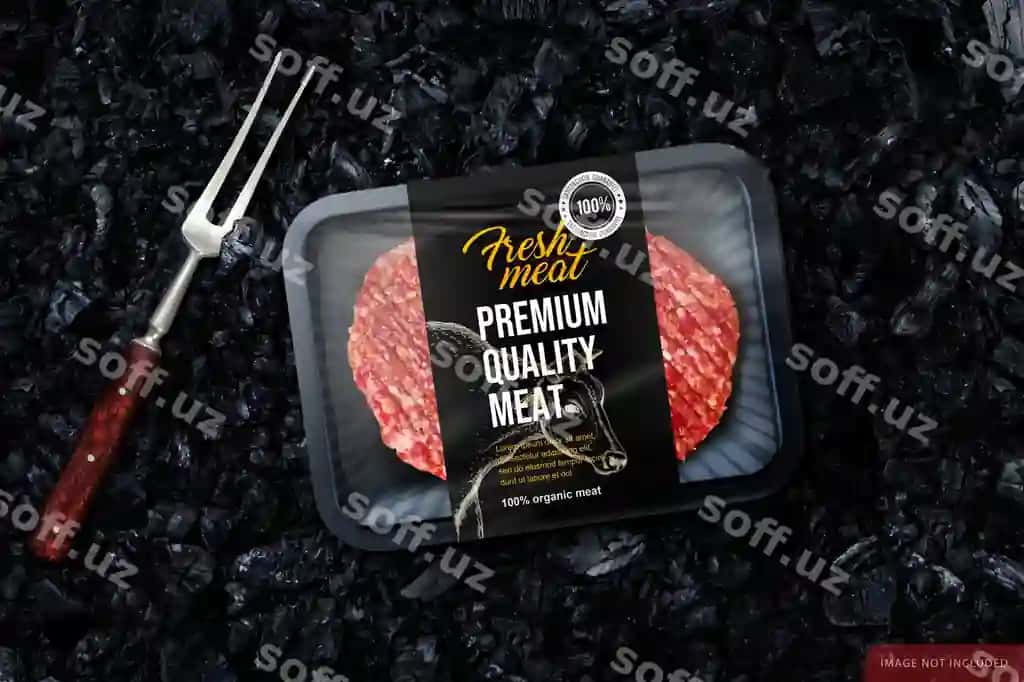 Gamburger hovo gosht pakyotka namuna grill kumgir | Hamburger raw meat packaging mockup grill coal