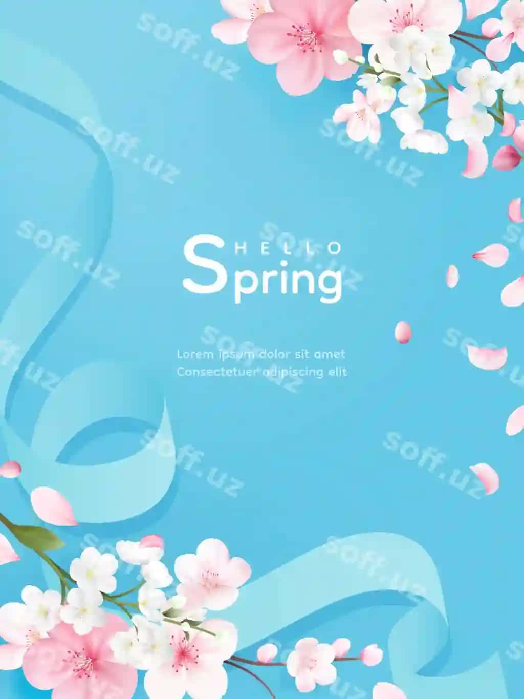 Salom bahor vektor fonda gullar bilan | Hello spring vector background with flowers