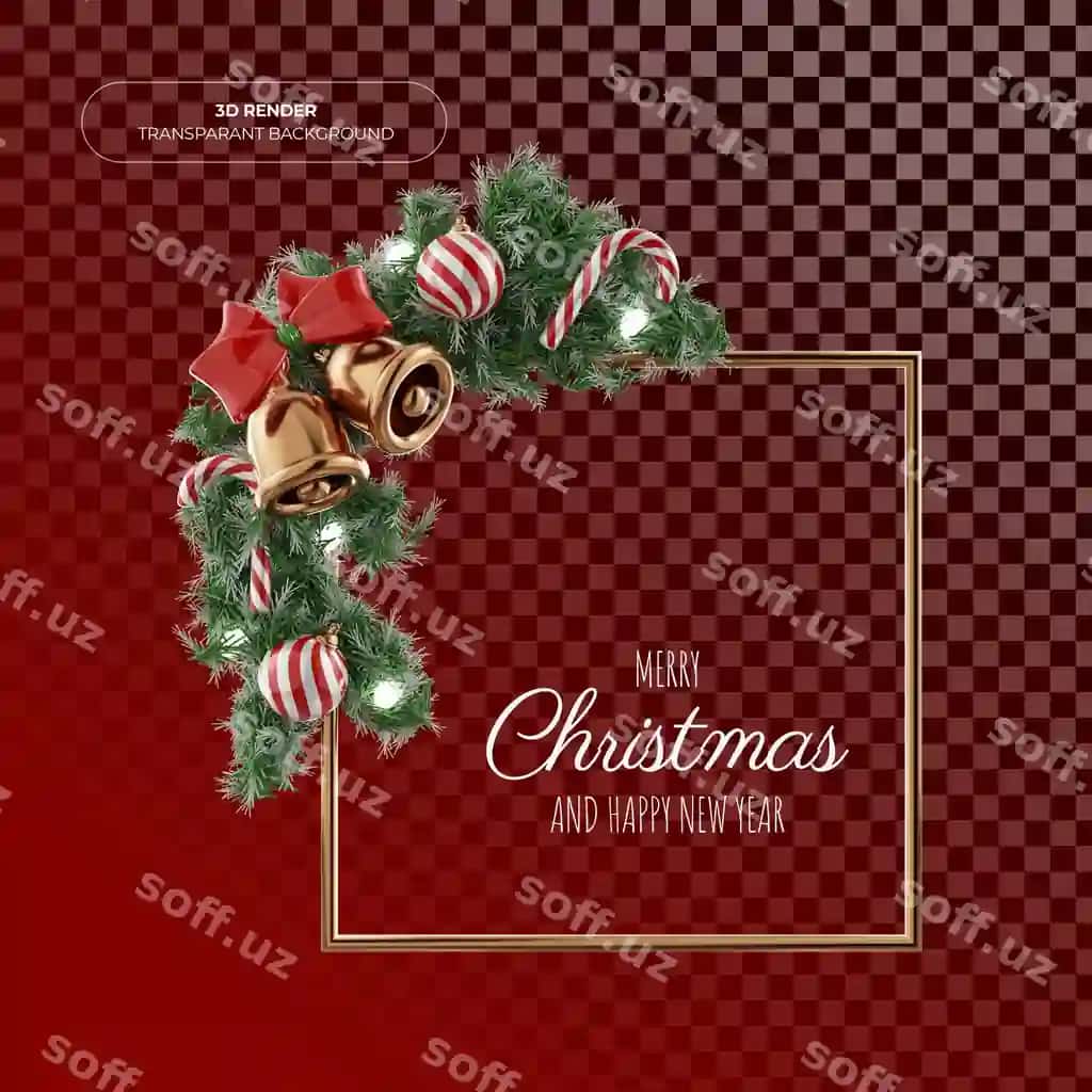 3d Natal garlandasi chirmish bezlar shirinlik shar 3d ob'ektlari | 3d christmas wreath with bell ornaments candy ball 3d objects