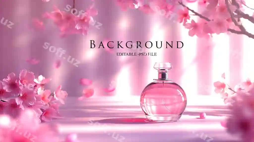 Bantho mahsuloti tornado sakura gullari parfum atrofida aylanmoq | Skincare product tornado sakura flowers swirling around perfume