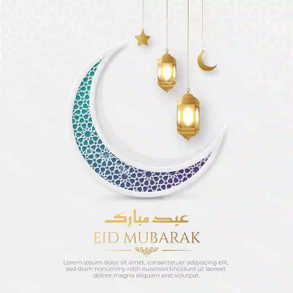 Eid muborak arabcha islamiy chiroyli oq hasharot bezatma hilol | Eid mubarak arabic islamic elegant white luxury ornamental moon