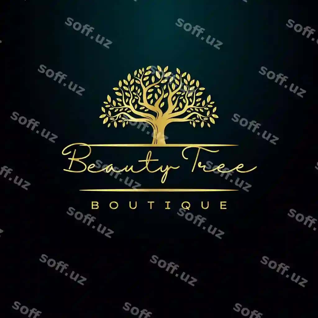 Qora yashil poster go'zallik daraxt oltin minimalist logotip dizayn bilan | Black green poster beauty tree golden minimalist logo design with