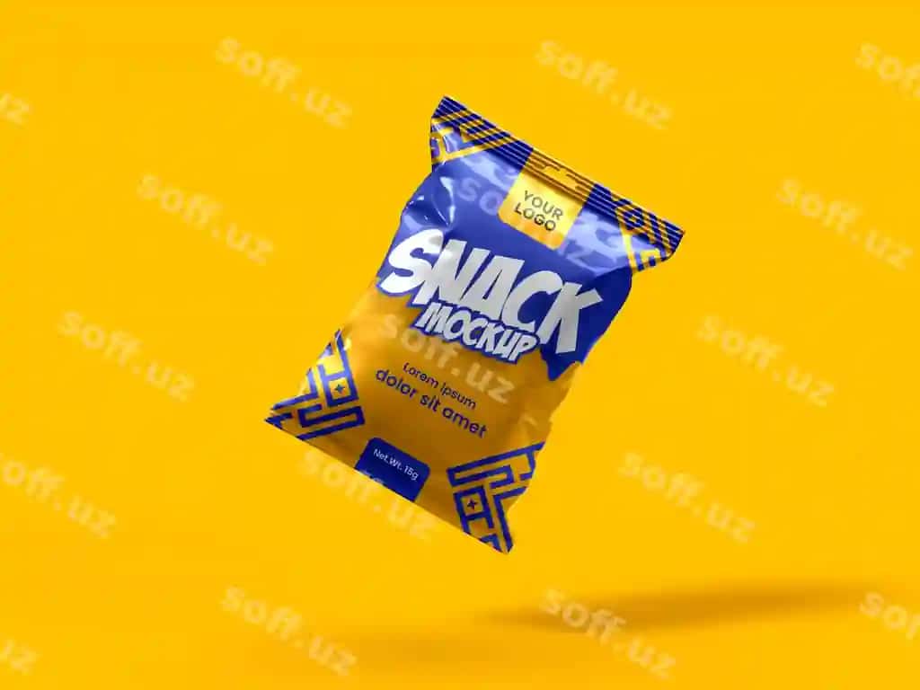Snek paketi namunasi qat'iy fon bilan | Snack packaging mockup with solid background
