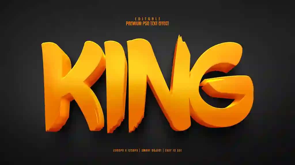 King oltin tahrirlanadigan premium 3D psd matn effekti | King golden editable premium 3d psd text effect