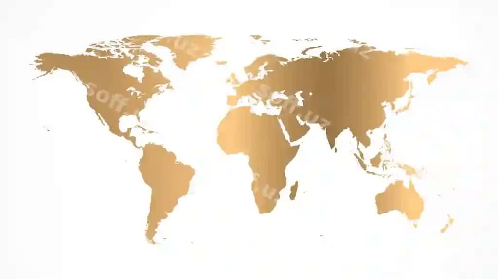 Oltin dunyo xaritasi vektor illustratsiyasi ajraltirilgan oq fonda | Golden world map vector illustration isolated white background