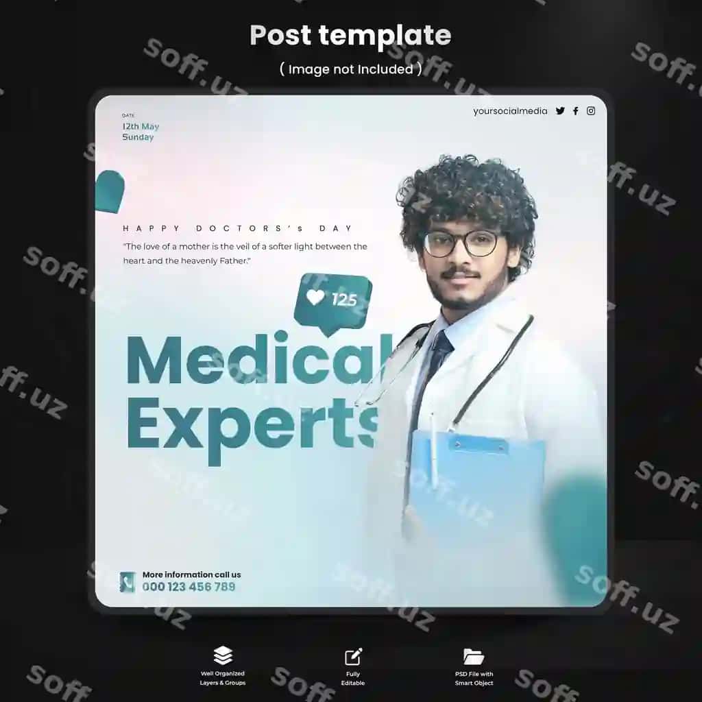 Tibbiy mutaxassislar uchun ijtimoiy tarmoqlar baner postiri | Medical experts social media banner poster