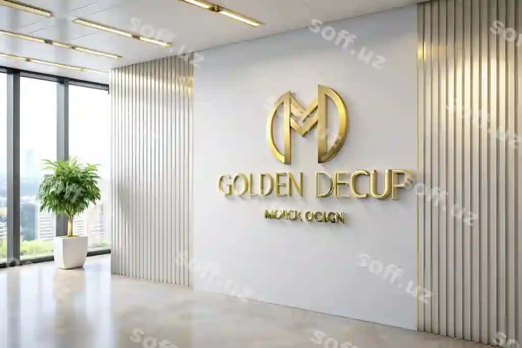 3 o'lchovli oltin logotip namunasi oq devorda | 3d golden logo mockup white wall