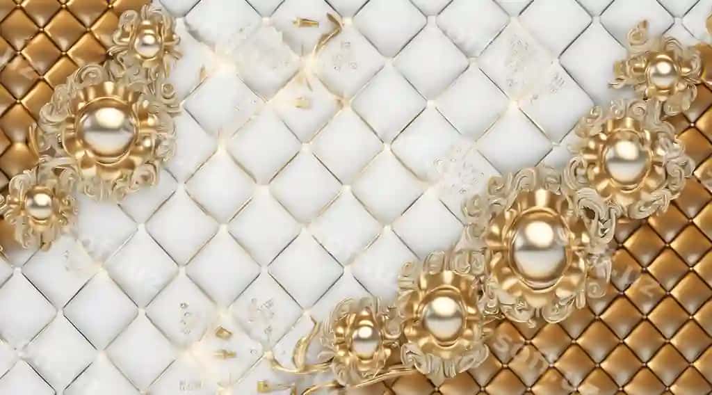 Panos 3d klassik gul oltin oq choy naqsh hindiz | Wallpaper 3d classic flower gold white leather pattern diamond