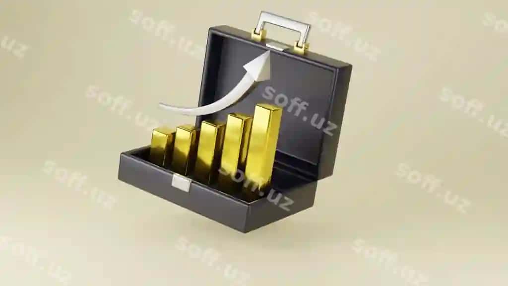 3d ikon bitta rangdagi fonda 3d render ilustratsiyasi qorong'iq holdo'z oltin o'sish jadvali | 3d icon solid color background 3d render illustration dark suitcase with gold growth chart