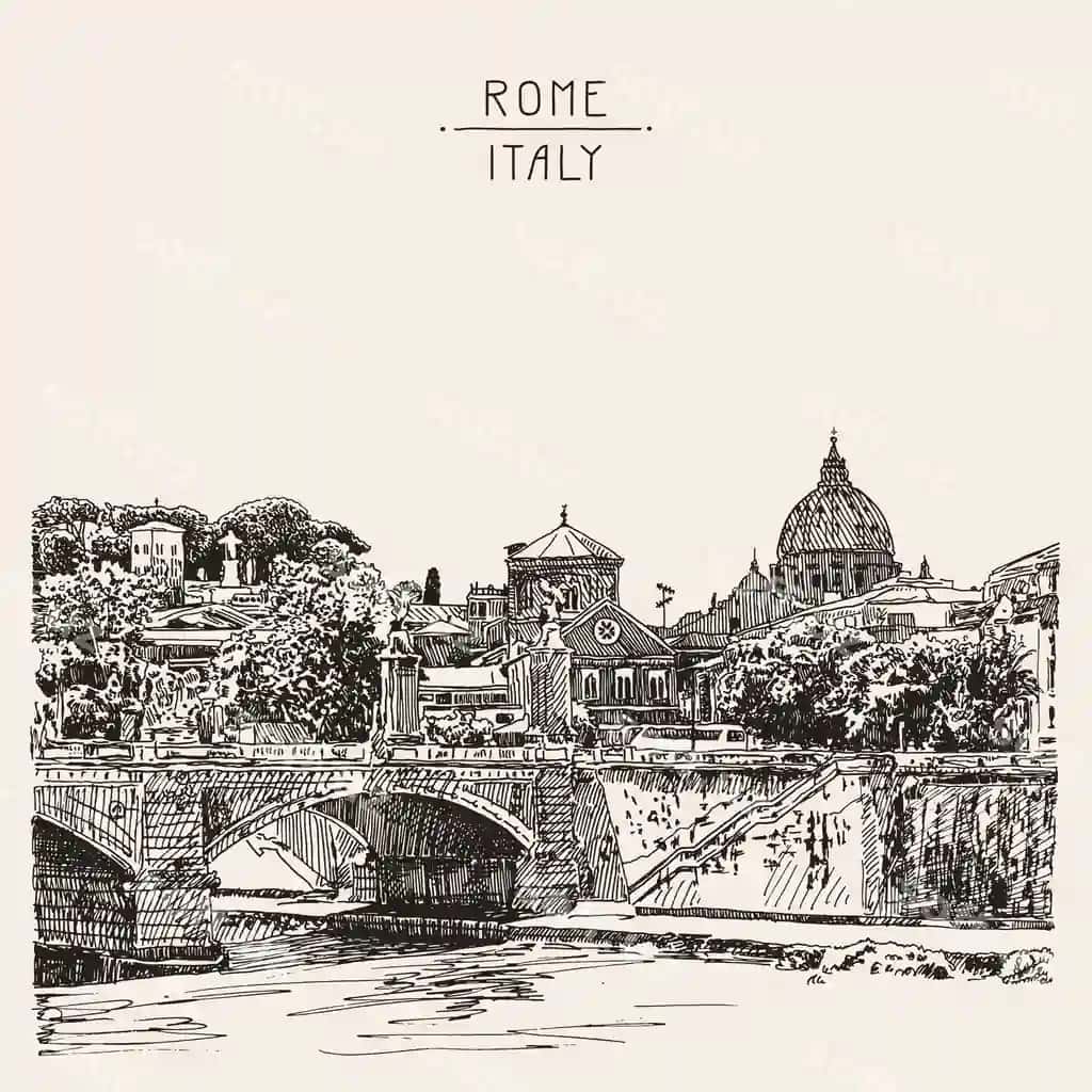 Asli skets chizish Rim Italiya shahar manzarasi tipi ko'prik daryo muqaddas | Original sketch drawing rome italy cityscape type bridge river saint