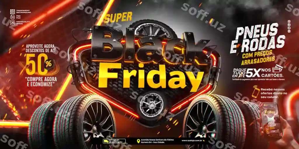 Black Friday plakati mashina shinnir va g'ildiraklarini reklamasi | Black friday poster promoting car tires wheels