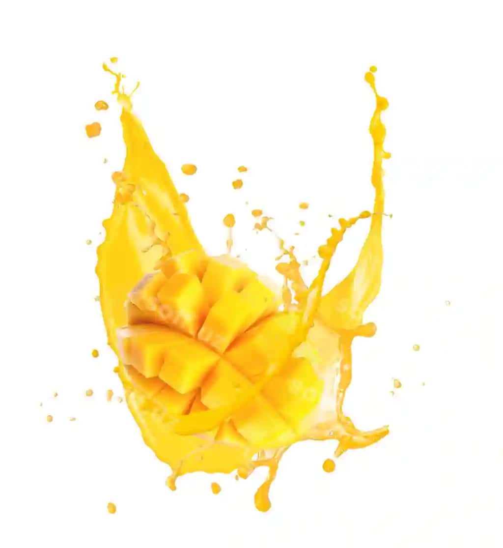 Splash shirin mango suvi oq fon | Splash delicious mango juice white background