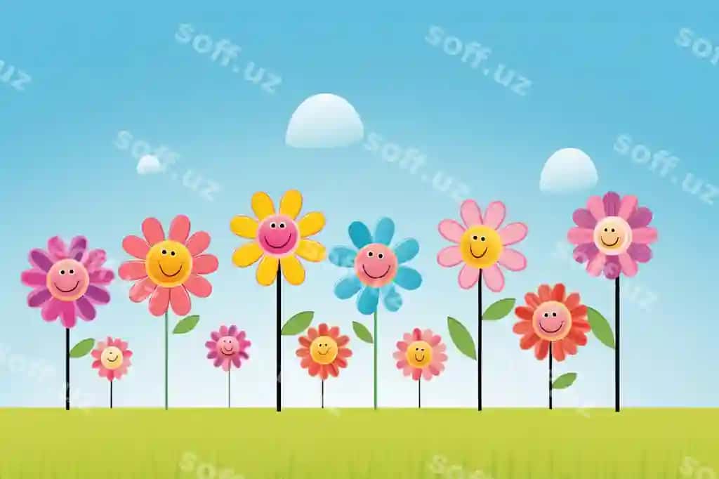 Gul komiya rasm orqa fonda va matn uchun joy | Flower cartoon image background and copy space