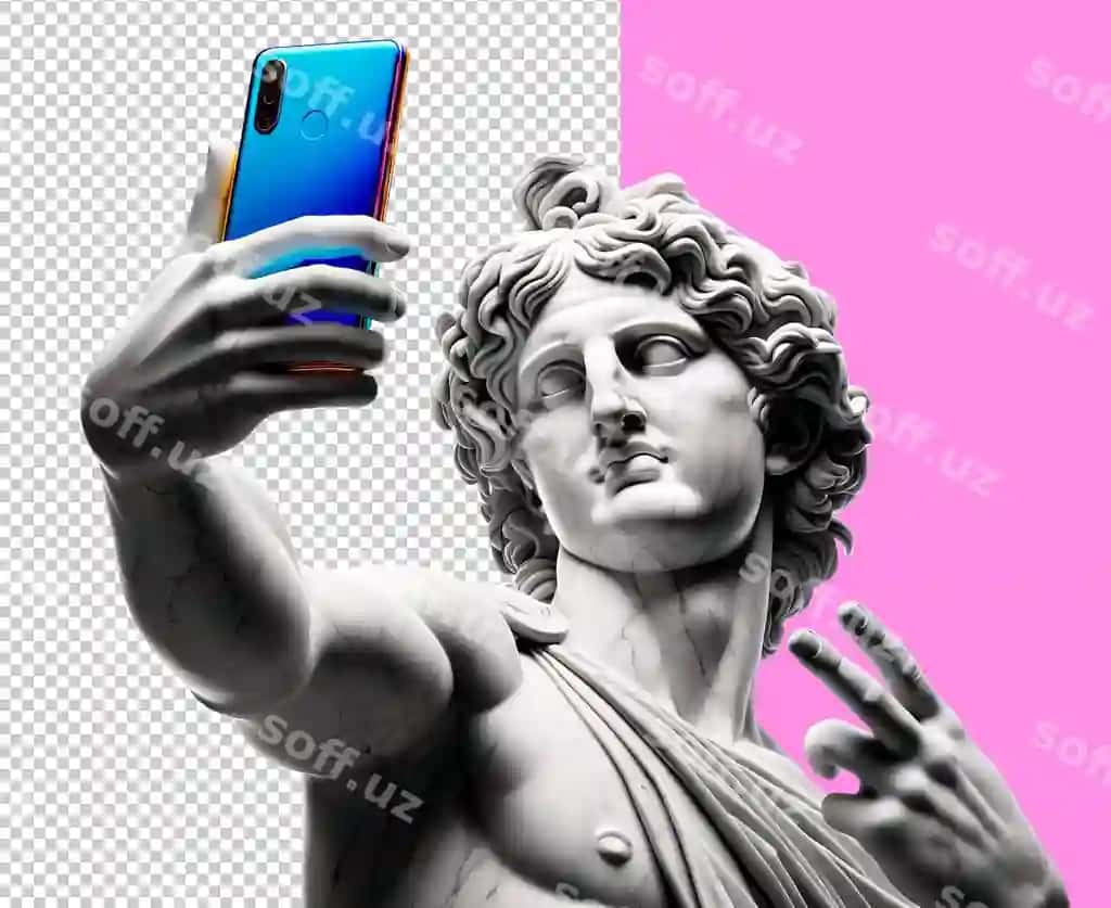 Insiyon skulpturasi selfi shaffof orqa fonda | Human sculpture statue making selfie transparent background