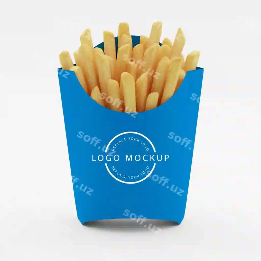 Frenc fries ko'k konteyner mockup | French fries blue container mockup
