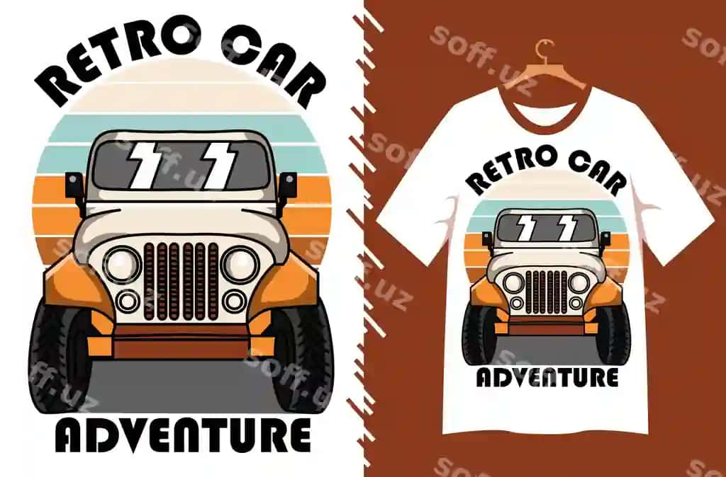 Retro avtomobil qo'shmati vektor futbolka dizayni | Retro car adventure vector t shirt design