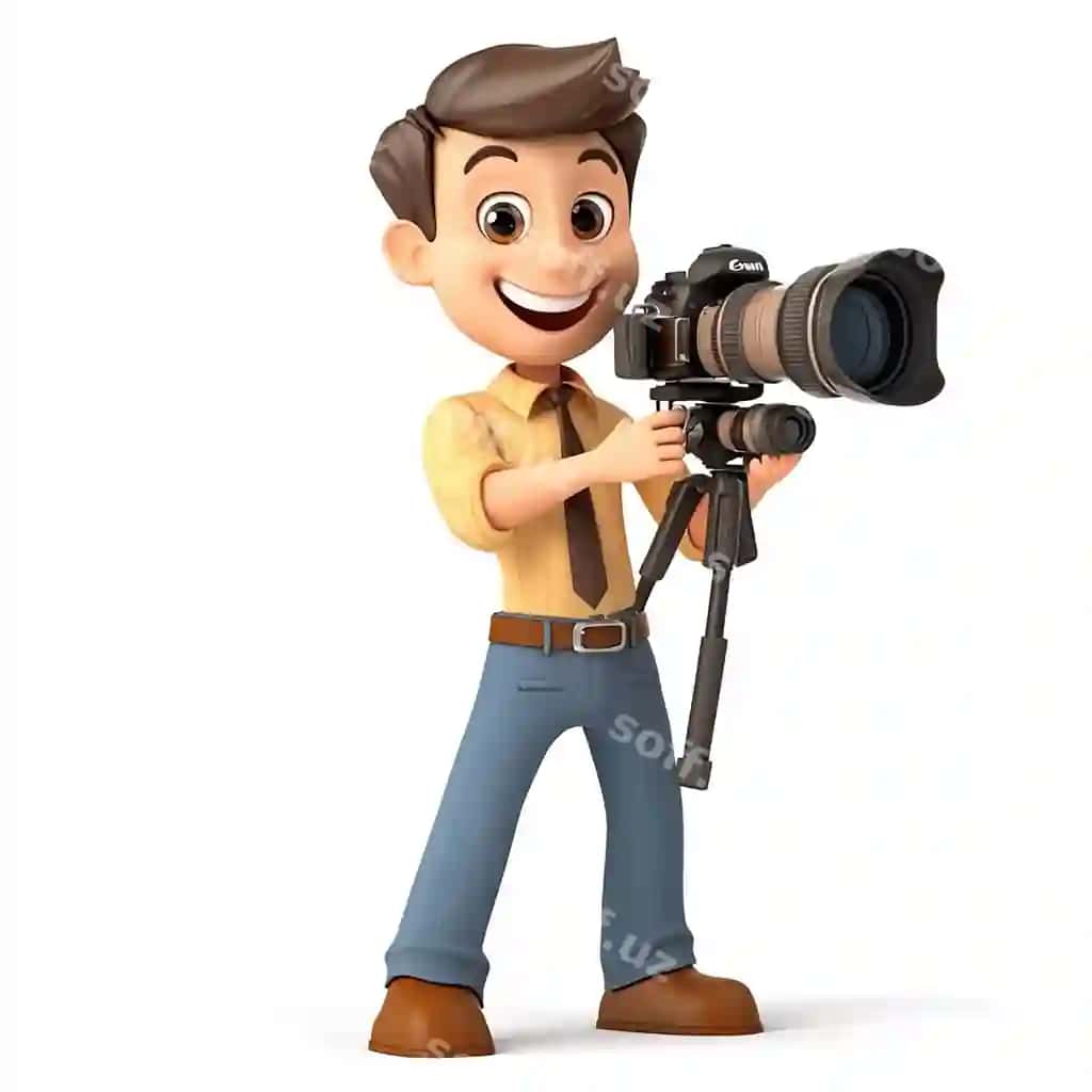 Multfilm qahramoni kamera va video kamera bilan | Cartoon character with camera video camera