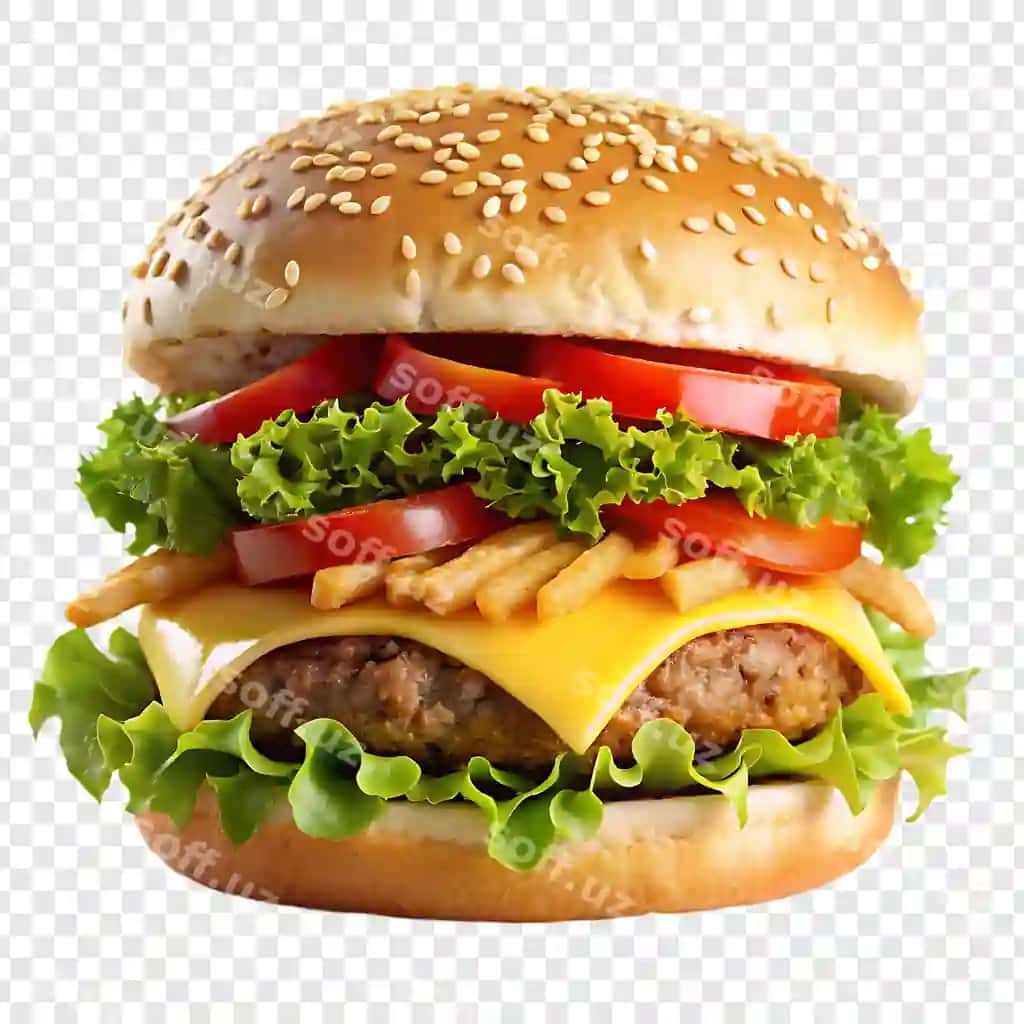 Gamburger pishloqli burger bilan, ustida yashil laktuga bor | Hamburger with cheeseburger it green lettuce top