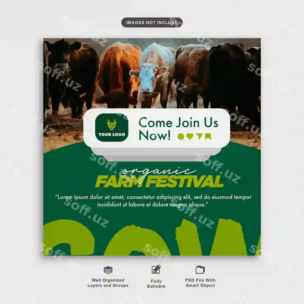 Sigir fermerlik festivali ijtimoiy media post shabloni | Cow farming festival social media post template