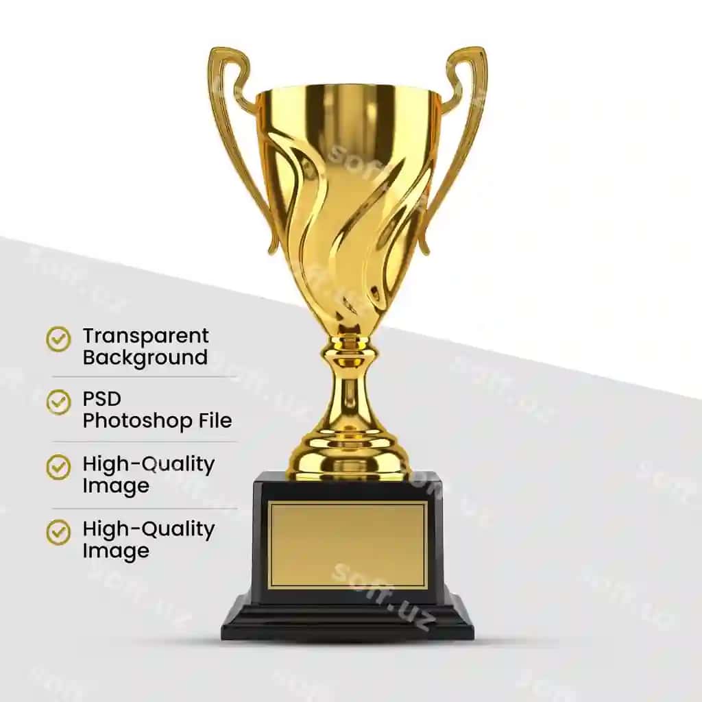Chiroyli oltin muboraq kupa ajraltirilgan shaffof orqa fonda ramz | Elegant golden trophy cup isolated transparent background symbol