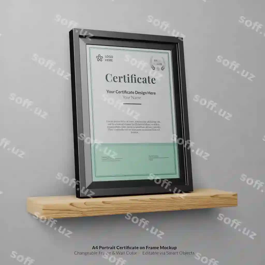 Minimal A4 portret zamonaviy sertifikat ramka mockup | Minimal a4 portrait modern certificate with frame mockup