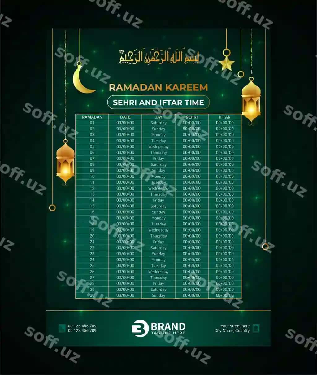 Ramazon kalendar sehr va iftor vaqtlari jadvali | Ramadan calendar with sehri iftar time schedule table