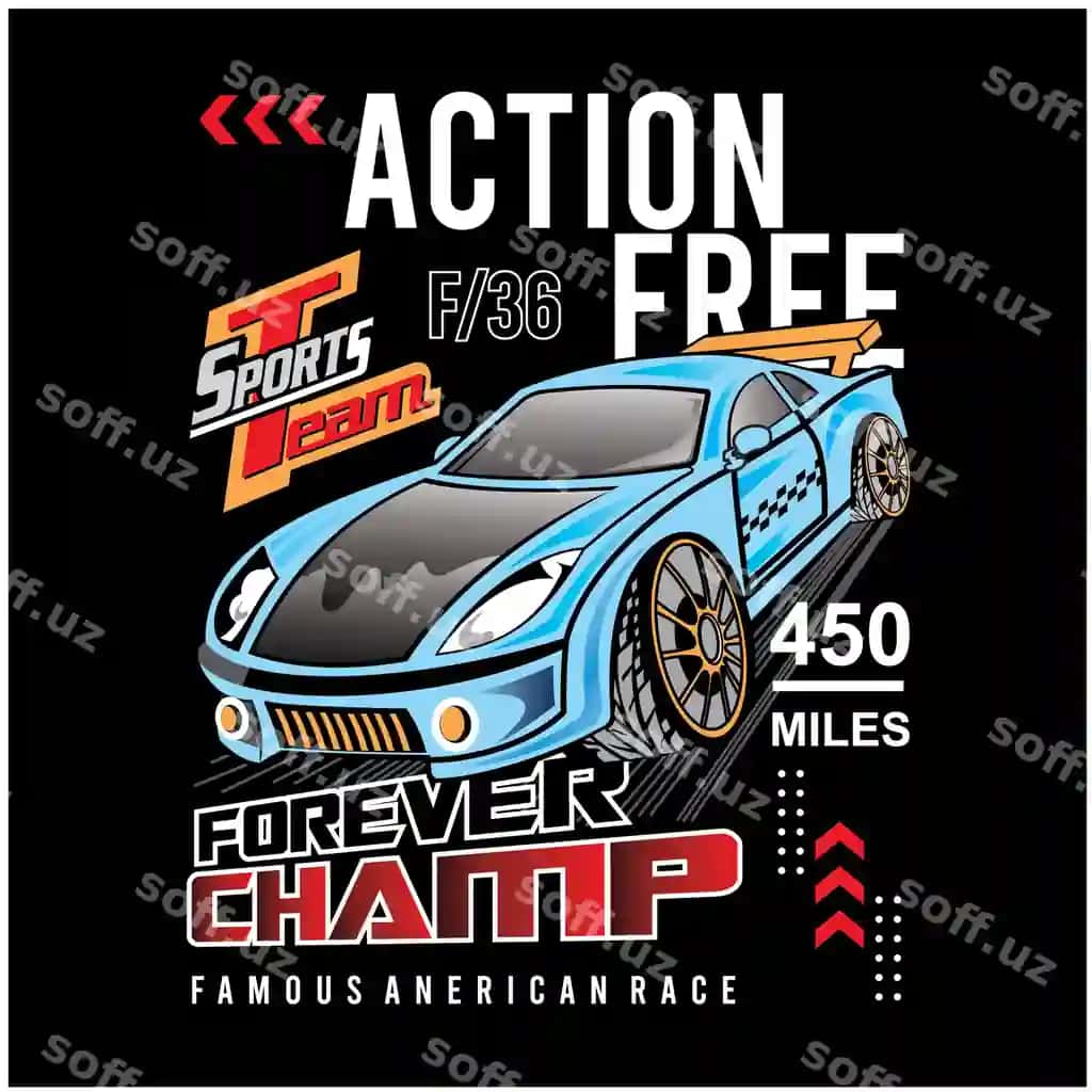Aksiya bepul sport avtomobil kiyimlari futbolka dizayni | Action free sport car apparel tshirt design