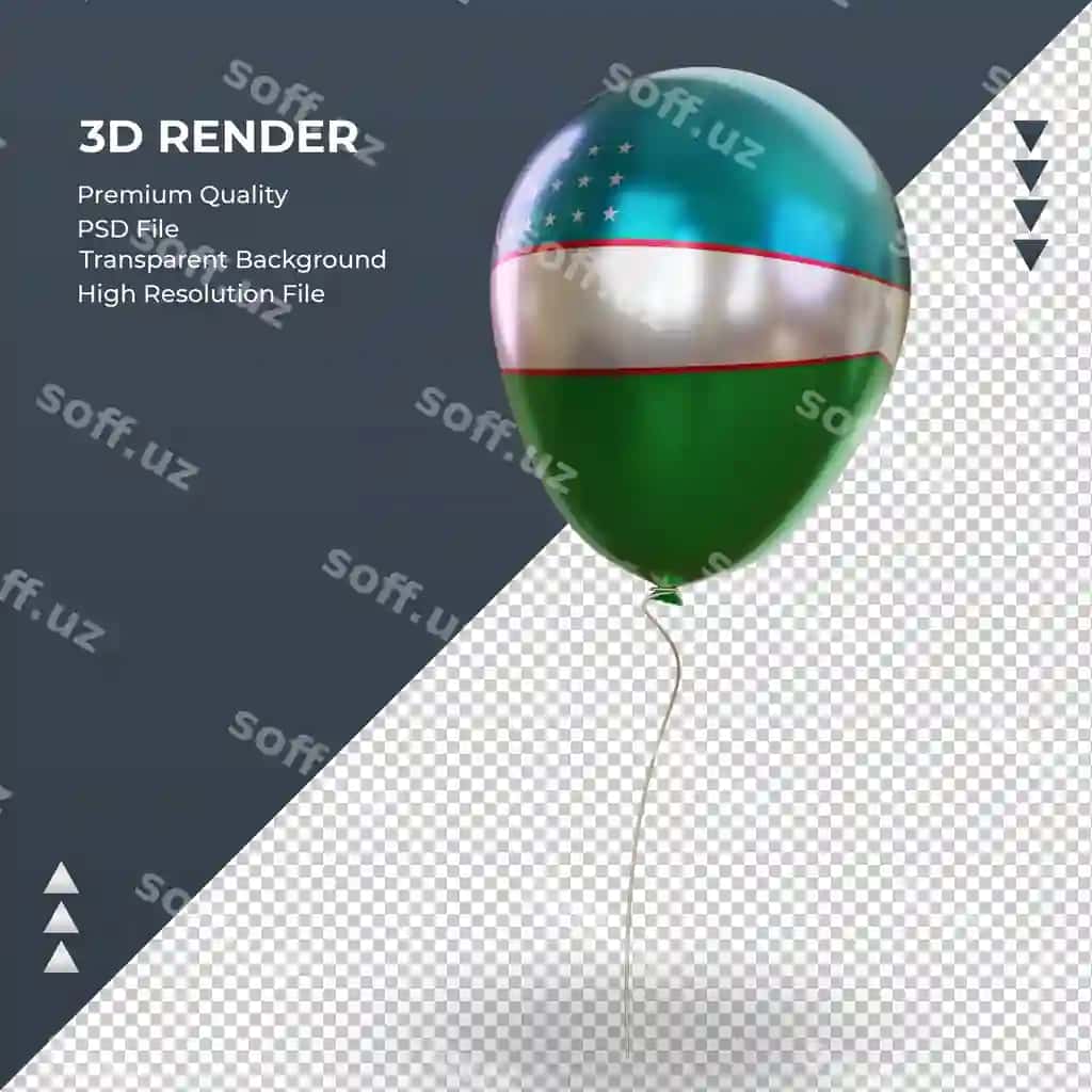 3d sharqiy ko'rinishdagi realistik foil renderlangan Uzbekiston bayrog'i balonini | 3d balloon uzbekistan flag realistic foil rendering right view