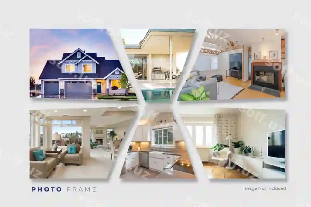 Mulklar kollej setkasi foto kollej ramka effekti mockup | Real estate collage grid photo collage frame effect mockup