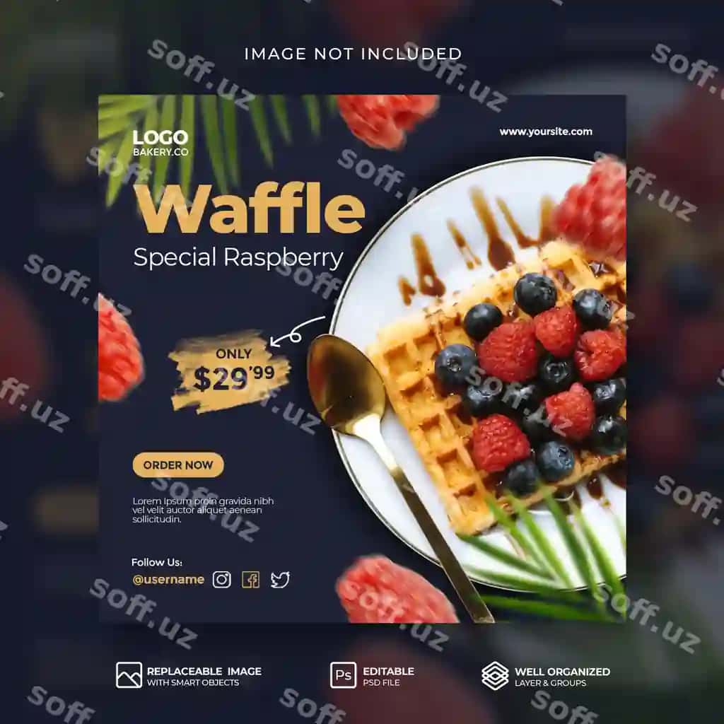 Elegant vafli menyu reklamasi Ijtimoiy tarmoqlar Instagram post banneri | Elegant waffle menu promotion social media instagram post banner