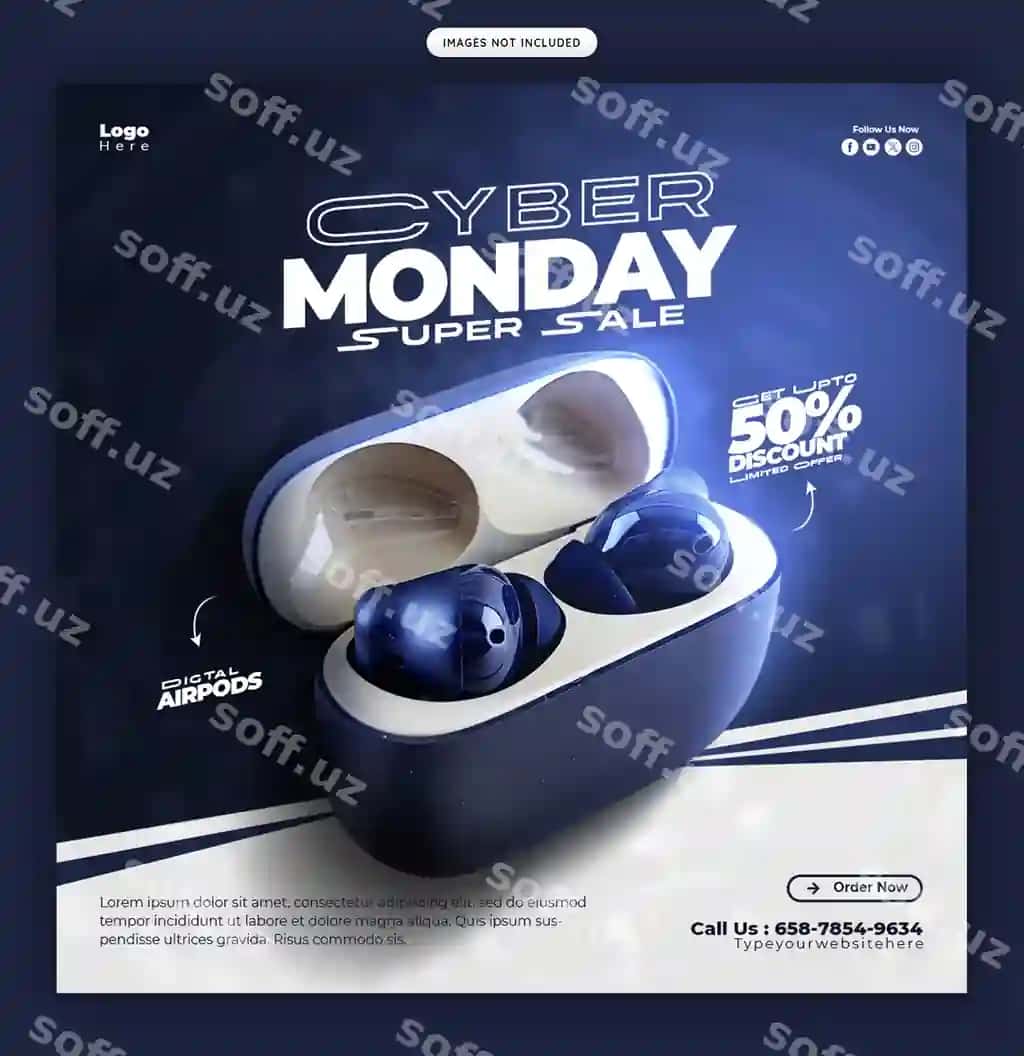 Cyber Monday Super Sotuv Ijtimoiy tarmoqlar banneri Instagram post shabloni | Cyber monday super sale social media banner instagram post template