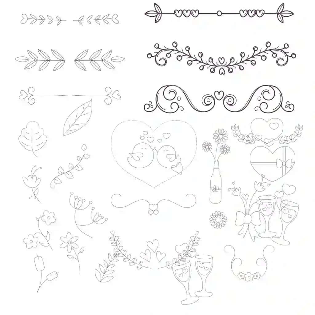 Qo'l chizilgan turmа bezatmalari to'plami vektor dizayn illustratsiyasi | Hand drawn wedding ornaments collection vector design illustration