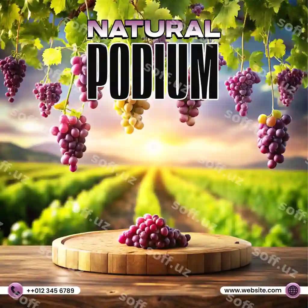 Uzum mahsuloti ko'rsatish 3d podium foni post dizayni | Grape product display 3d podium background post design