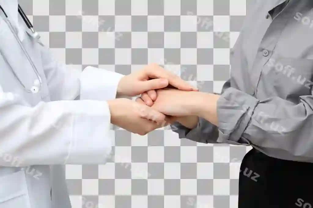 Shifokor bemor e'tiborli bag'ishlangan moment ajralangan oq png | Nurse patient share caring dedicated moment isolated white png