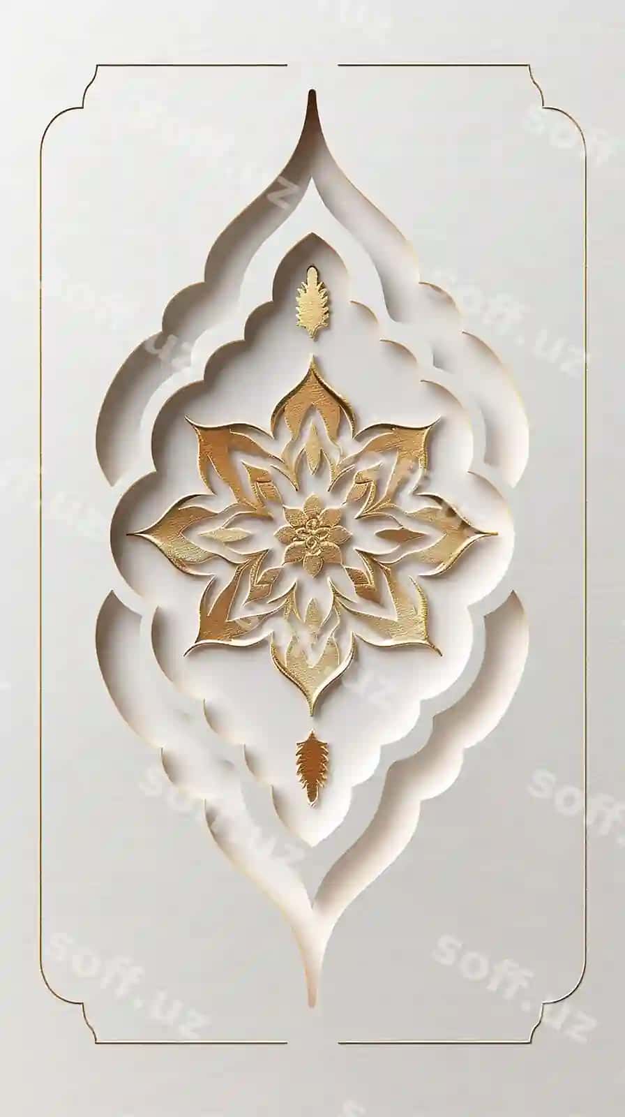 Oltin oq dizayn oq devorda ko'rsatiladi. | Gold white design is shown white wall