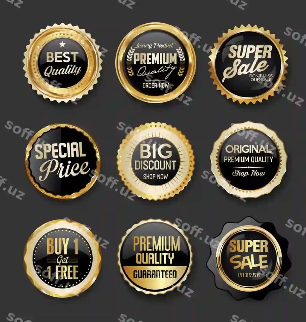 Qora oltin badiks illustratsiyasi super chegirma kolleksiyasi | Black gold badges illustration super sale collection