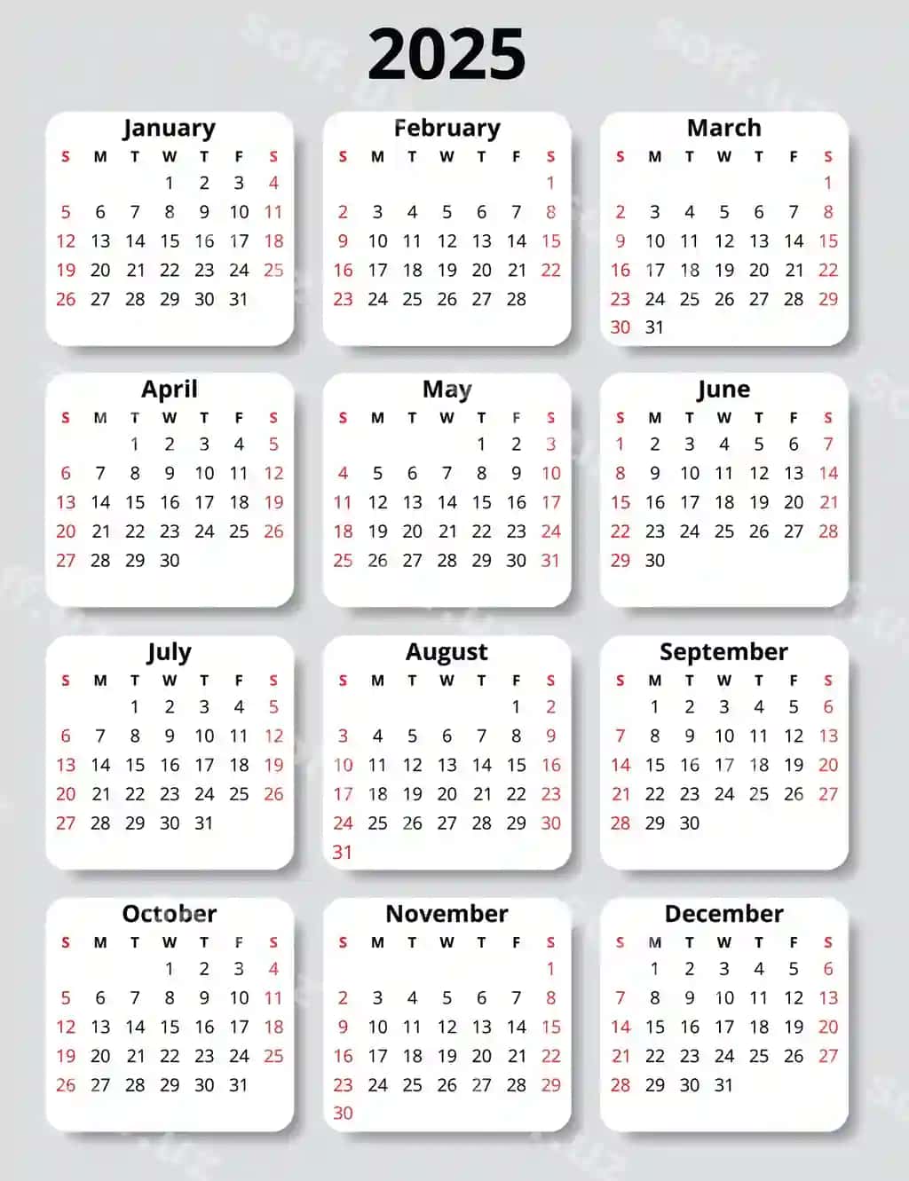 2025 yil Inglizcha vektor yillik taqvim oylar bilan | 2025 year english vector annual calendar with months