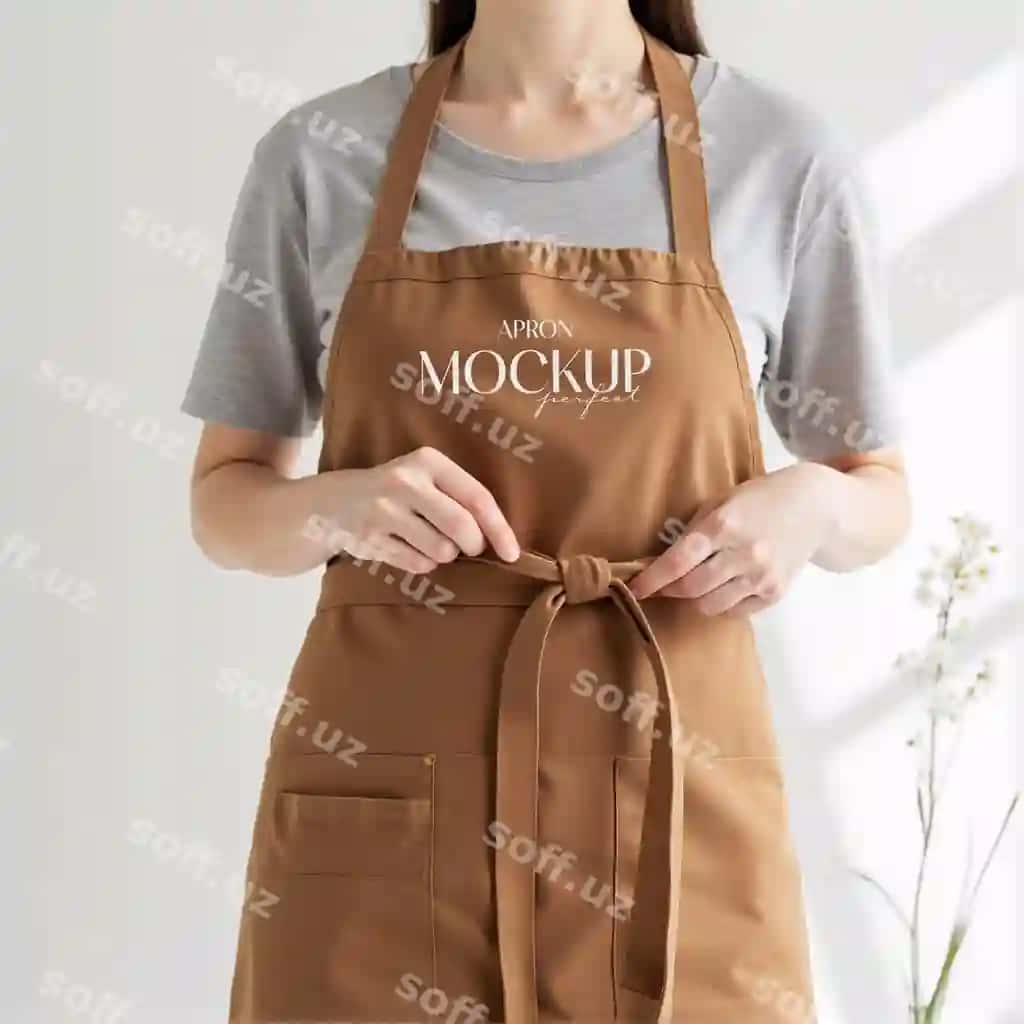 Psd ayol bej favrin kiygan mockup | Psd woman wearing beige apron mockup