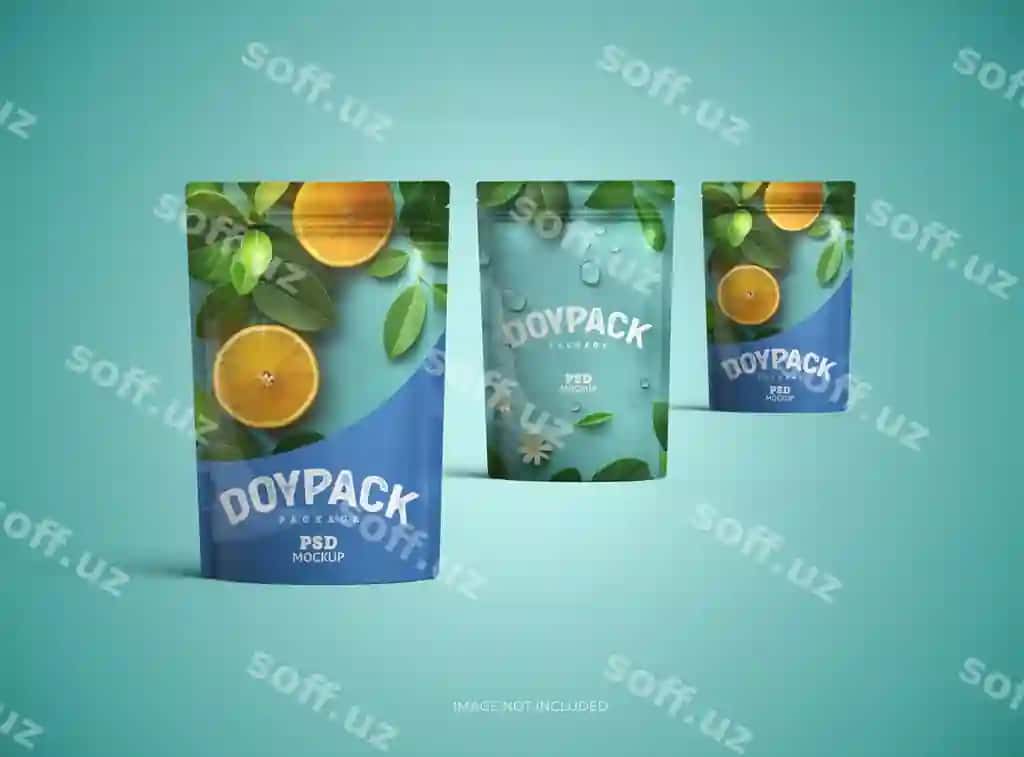 3D renderlangan namuna shabloni parche ko'ngilli, havo bilan yopilgan doypack qadoqi bilan | 3d rendered mockup template glossy sealed doypack packaging with