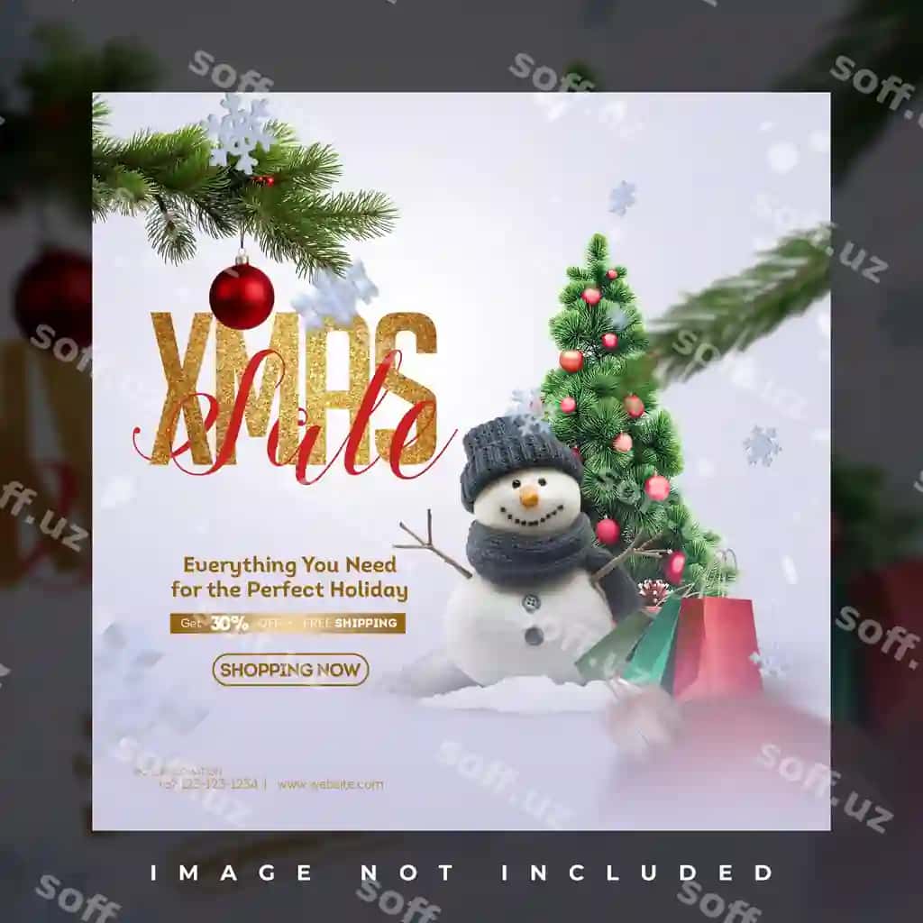 Natal aktsiyasi reklama flyeri sotsial media posti shabloni veb baner | Christmas sale promotion flyer social media post template web banner