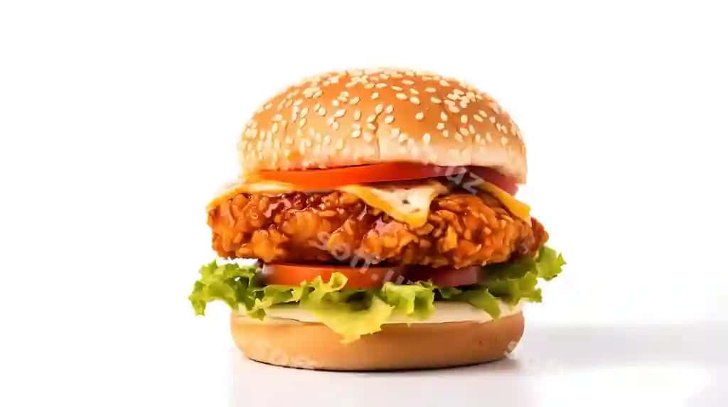 Mazali tovuqli hamburger oq fonda | Delicious chicken hamburger white background