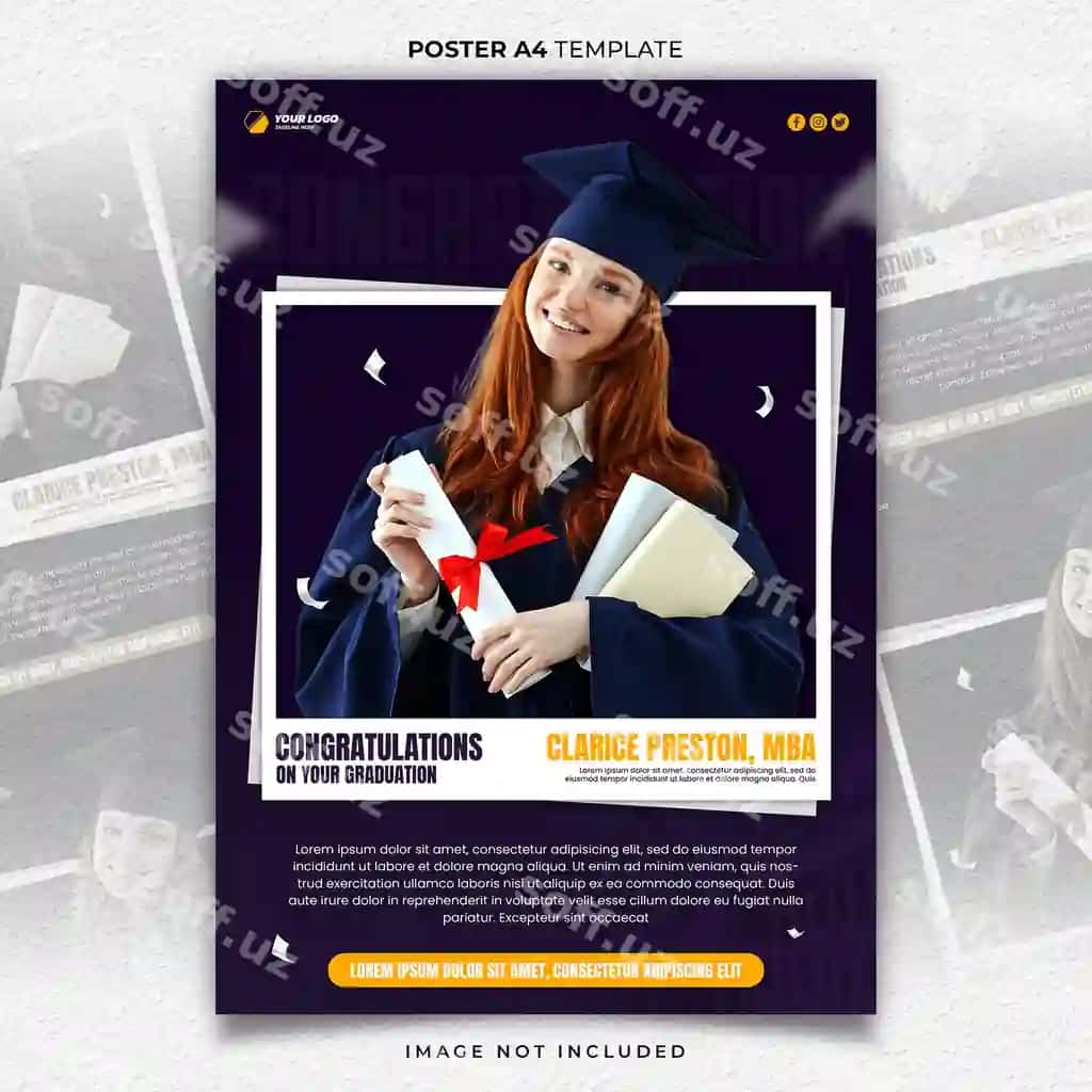 Tabriklaymiz bitiruv poyeztr A4 baner shabloni | Congratulations graduation poster a4 banner template