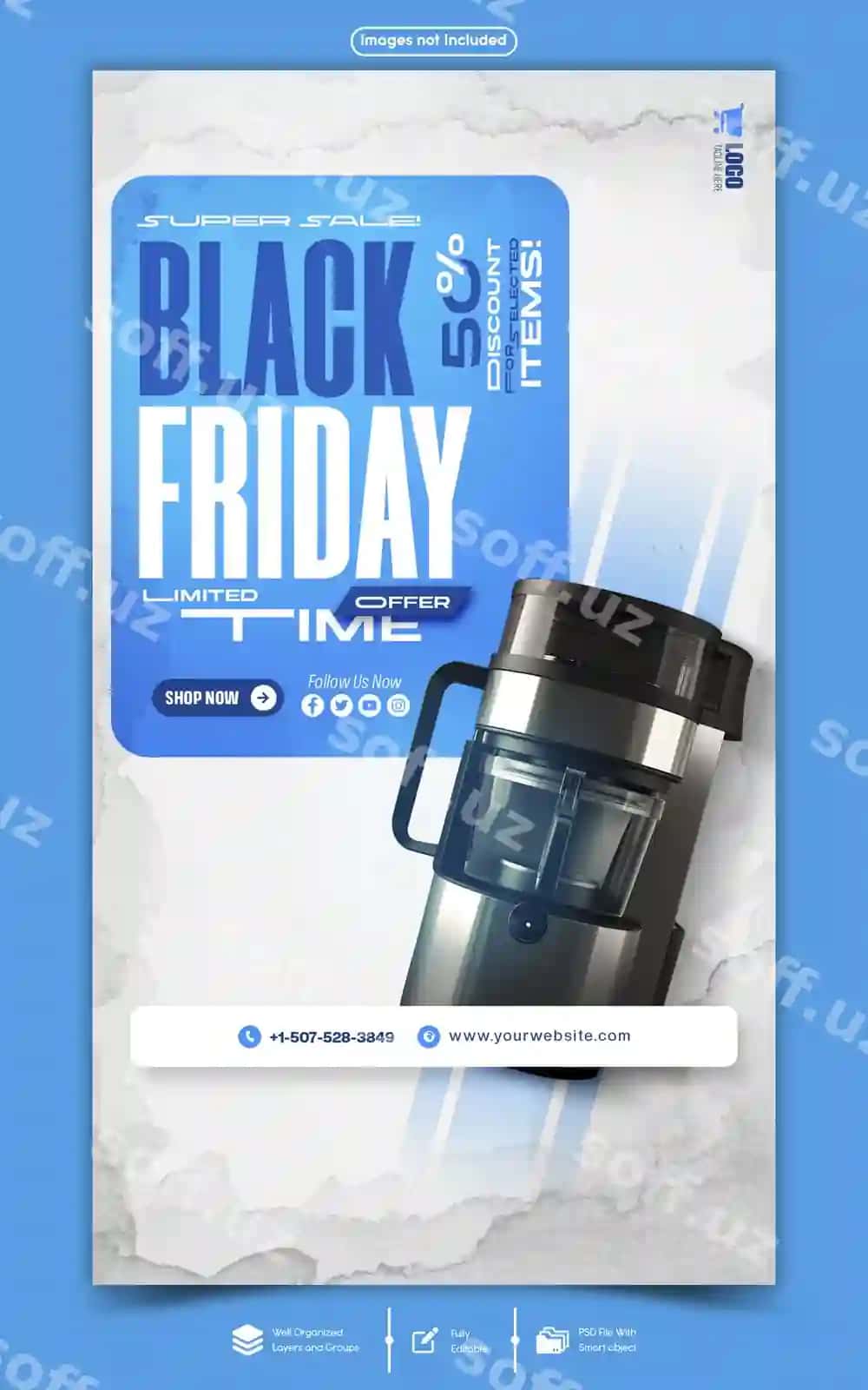 Qora Juma aktsiyasi Instagram Facebook story banner shablon | Black friday sale instagram facebook story banner template