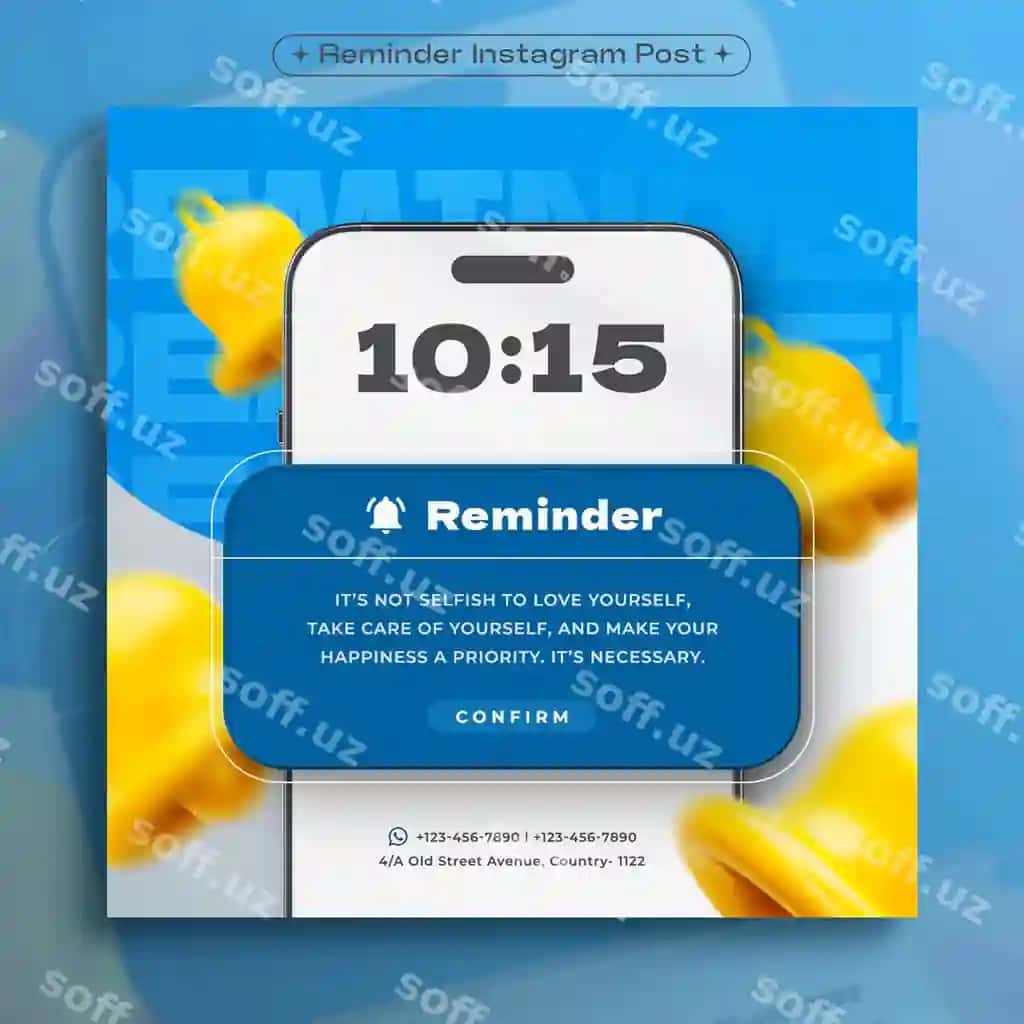 Bildirish eslatmasi Instagram posti dizayn shabloni | Notification reminder instagram post design template