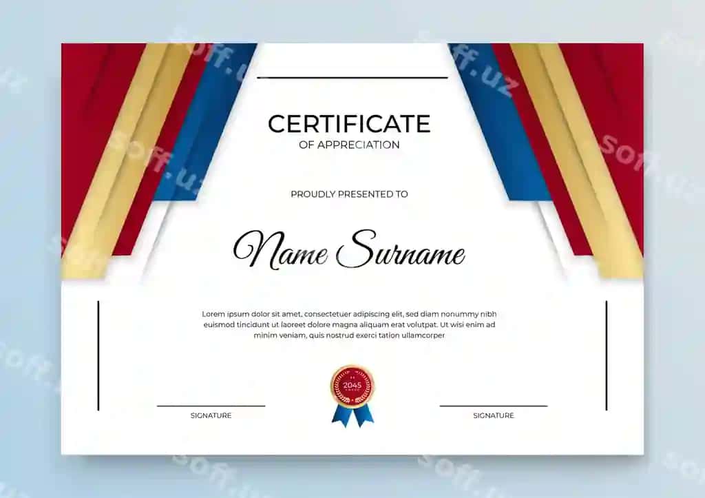 Guvohnoma shabloni banneri abstrakt geometrik shakl bosmasi bilan | Certificate template banner with abstract geometric shape print