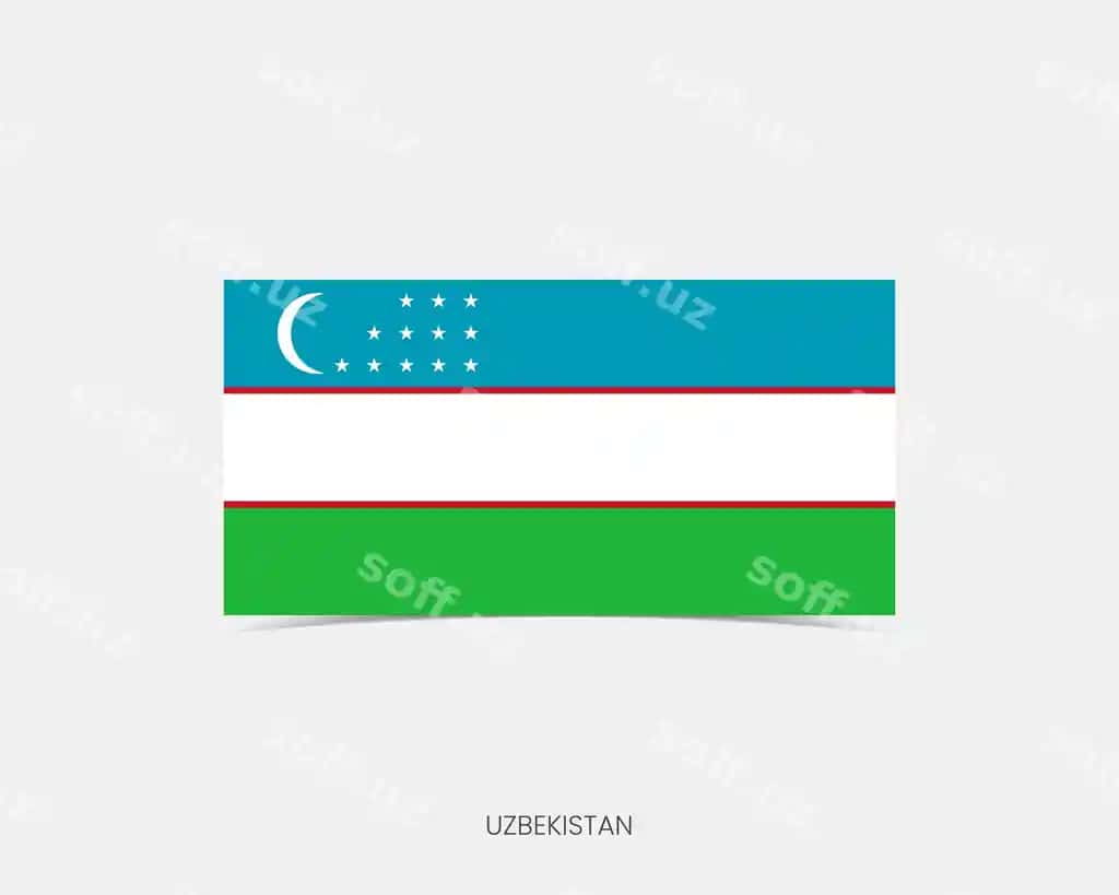 Oʻzbekiston toʻgʻri burchak bayroq ikonasi soya bilan | Uzbekistan rectangle flag icon with shadow