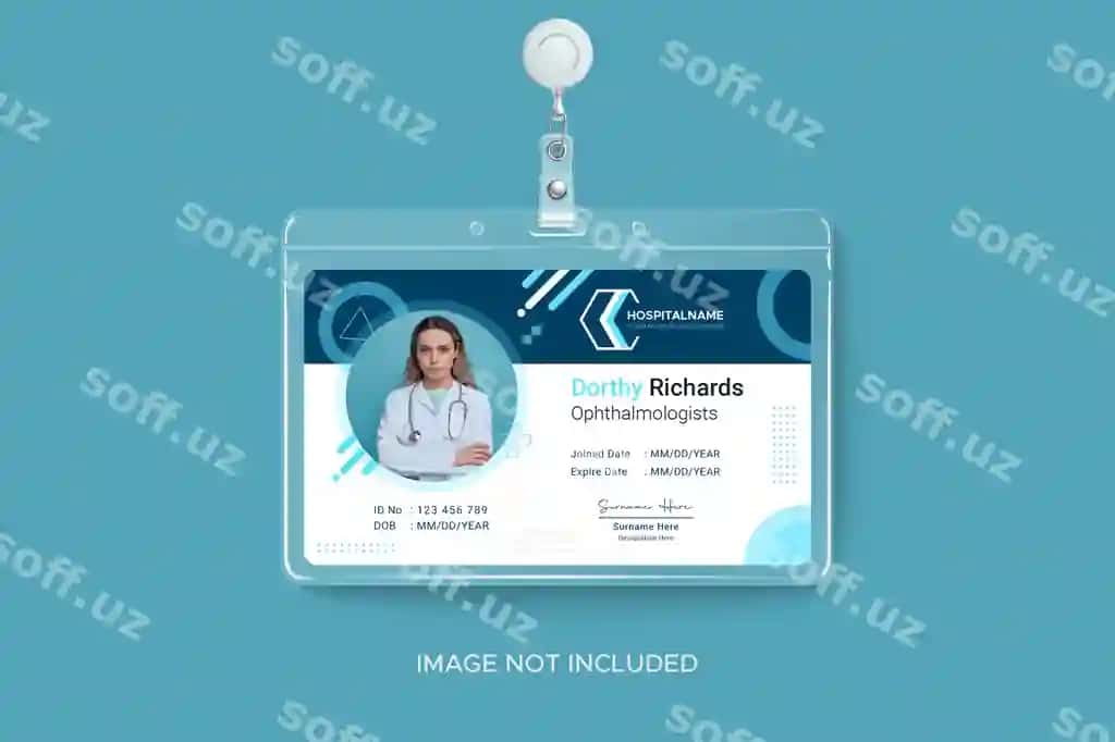 Tibbiy doktor geometrik vertikal identifikatsiya kartasi shabloni | Medical doctor geometric vertical identity card template